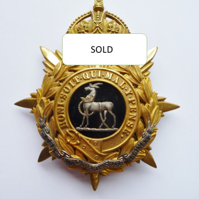 SOLD Royal Warwickshire Regiment Officers Home Service Helmet Plate
